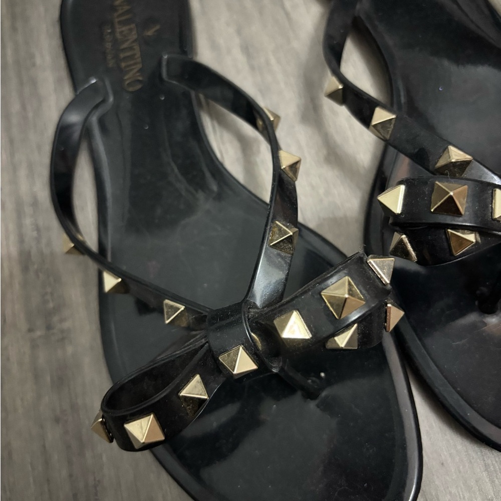 Valentino Black Sandals with Gold Studs - Picture 3 of 6